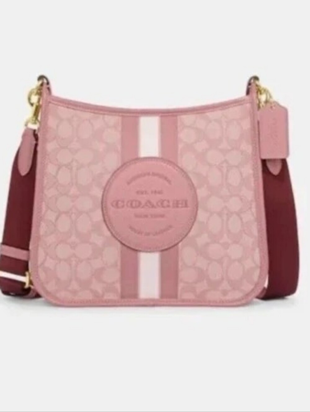 New! RARE Dempsey File Bag In Signature Jacquard With Stripe And Coach Patch - Picture 10 of 11